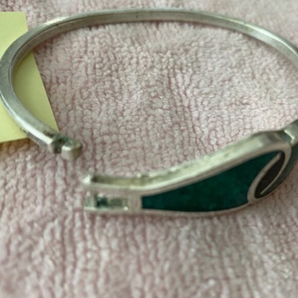 Vintage * STERLING SILVER w TURQUOISE & ONYX STONES Infinity BANGLE BRACELET - Picture 5 of 5